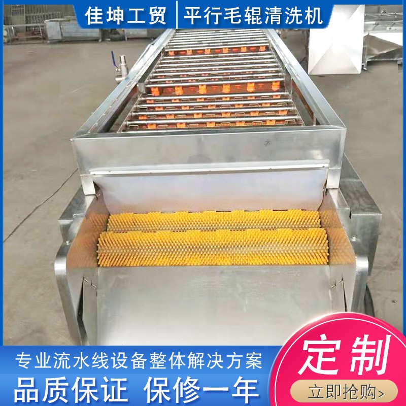 供應海蠣子扇貝毛輥清洗機 土豆紅薯去皮清洗設備 平行毛輥清洗機