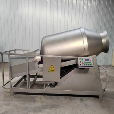 商用滾筒式變頻攪拌腌肉機(jī) 全自動肉餡傾斜到料液壓真空滾揉機(jī)