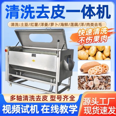 毛刷土豆去皮機商用紅薯連藕芋頭海鮮毛棍清洗機多功能清洗脫皮機